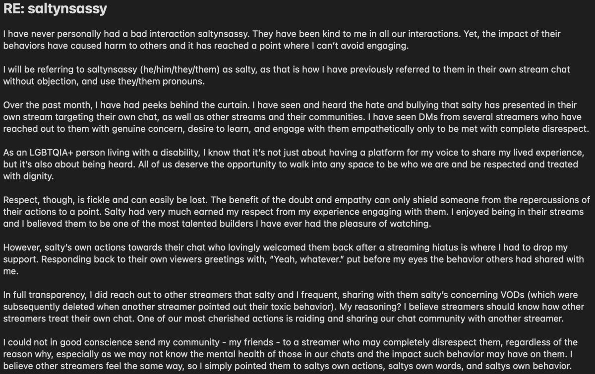 TaterSkinny's tweet photo. Lying to your viewers about the reason other streamers choose to distance themselves from you, labeling them as "ableist," and not taking responsibly for your own behavior is unbecoming and I'm not being quiet about it anymore. https://t.co/WgsfD1UJMd