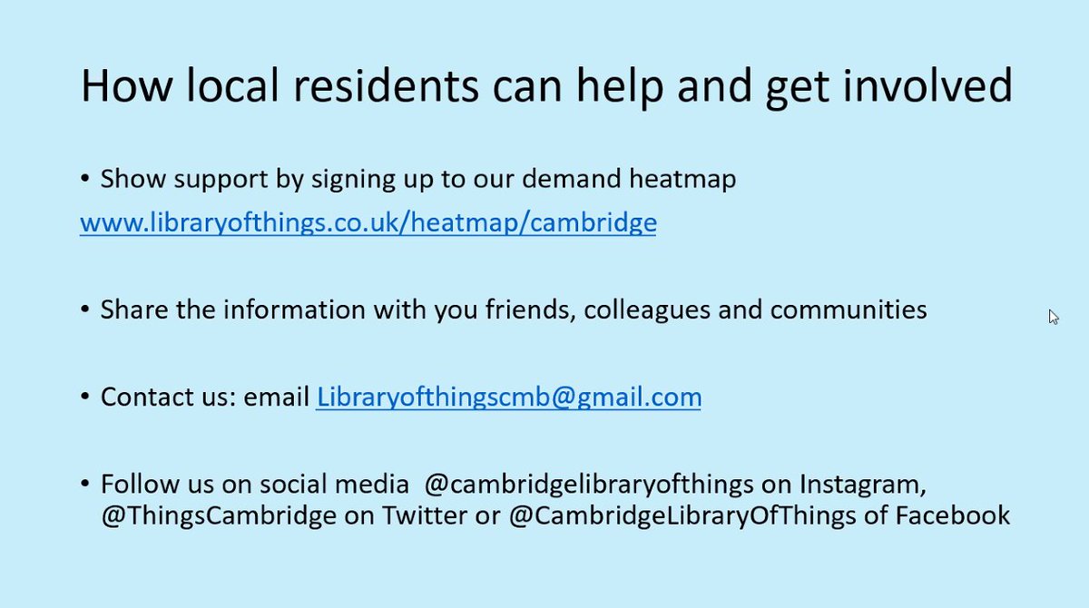 Here's what we can do to get a <a href="/libraryofthings/">Library of Things</a> for Cambridge - a small step to building our community, supporting people financially and reducing our environmental impact cc <a href="/ThingsCambridge/">Cambridge Library of Things</a> #libraryofthings