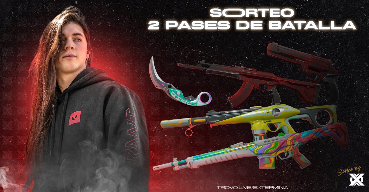 ✨ Nos lanzamos con un sorteo este inicio de Acto de VALORANT ! ✨

Solo tienes que:
・Seguir a <a href="/Exterminiaa/">Exterminia 🇨🇱</a> 
・Dar Like y RT a este Post
・Invita a un amigo a participar
🎀🎁Pase de Batalla (1,000 VP) ×2
🎆Se sorteará el Miercoles 19 de Enero