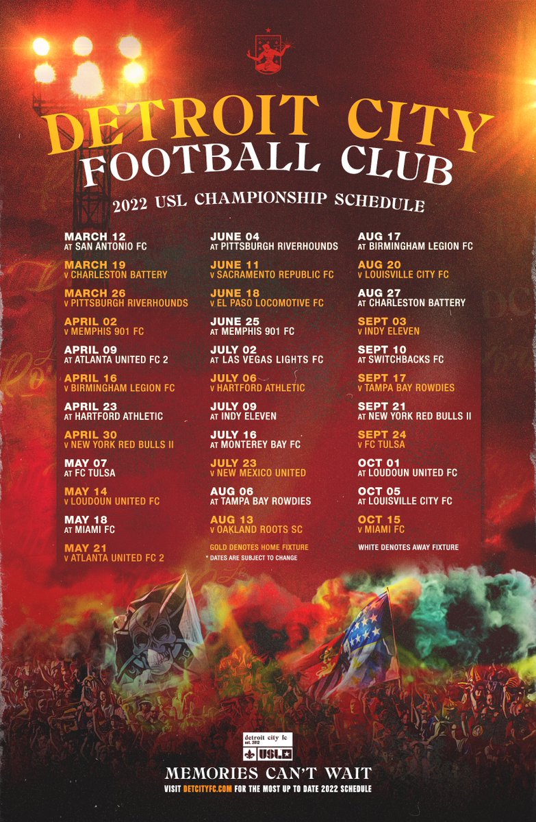 DetroitCityFC's tweet photo. Our 2⃣0⃣2⃣2⃣ @USLChampionship schedule is LIVE!
Get your season tickets at https://t.co/MpHVicwQF7

Which matchup are you most excited for?

#DCTID https://t.co/a3MiIy6zmh