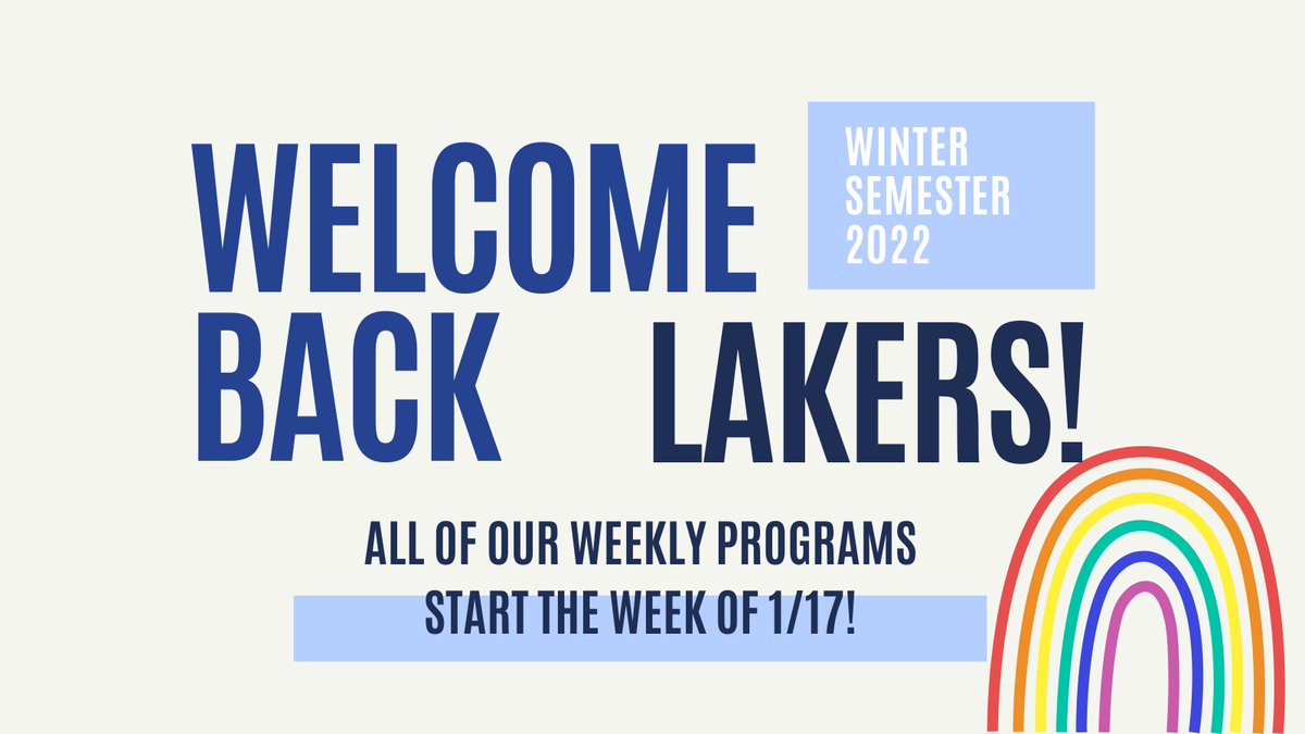 Welcome to the new semester, Lakers! All weekly programming at the LGBT Resource Center starts next week! Join us for T2, Bi-Furious, Ace of Clubs, First-year Queer Alliance, or Colors of Pride! Specific dates and times are available on our website: gvsu.edu/lgbtrc/