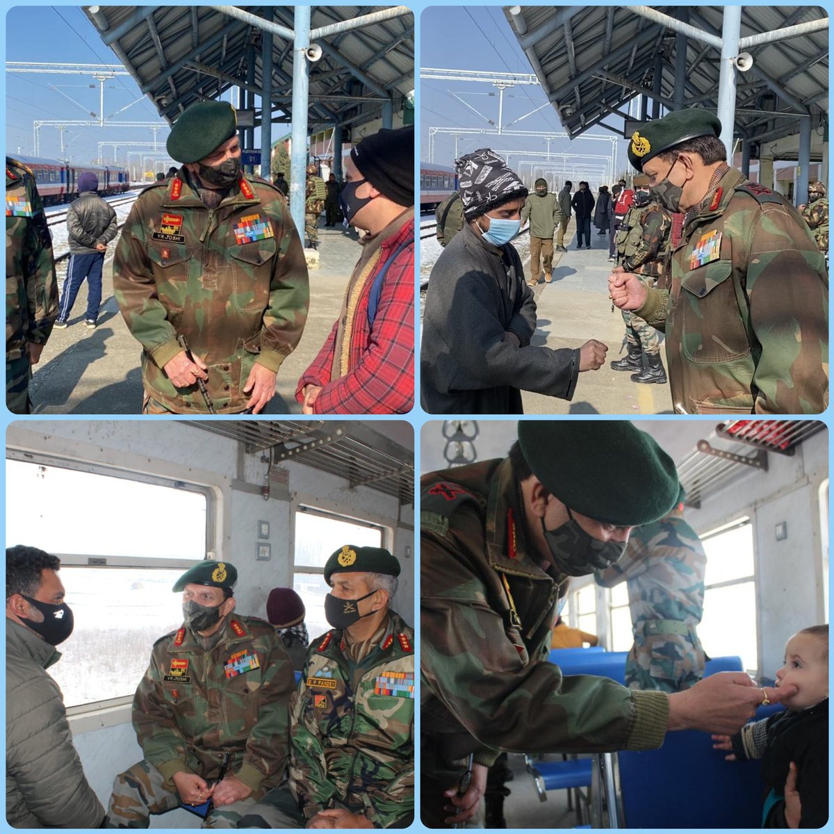 #LtGenYKJoshi, #ArmyCdrNC travelled by train in the #Anantnag #Kulgam Sector. In his interaction with the #Awaam & Railway personnel, he assured them of the peaceful & secure environment in #Kashmir.

#WeCare
#ArmyDay2022 
#YuvameShakti 
@SriramKannan77
@HarbirSinghSuri @jkd18