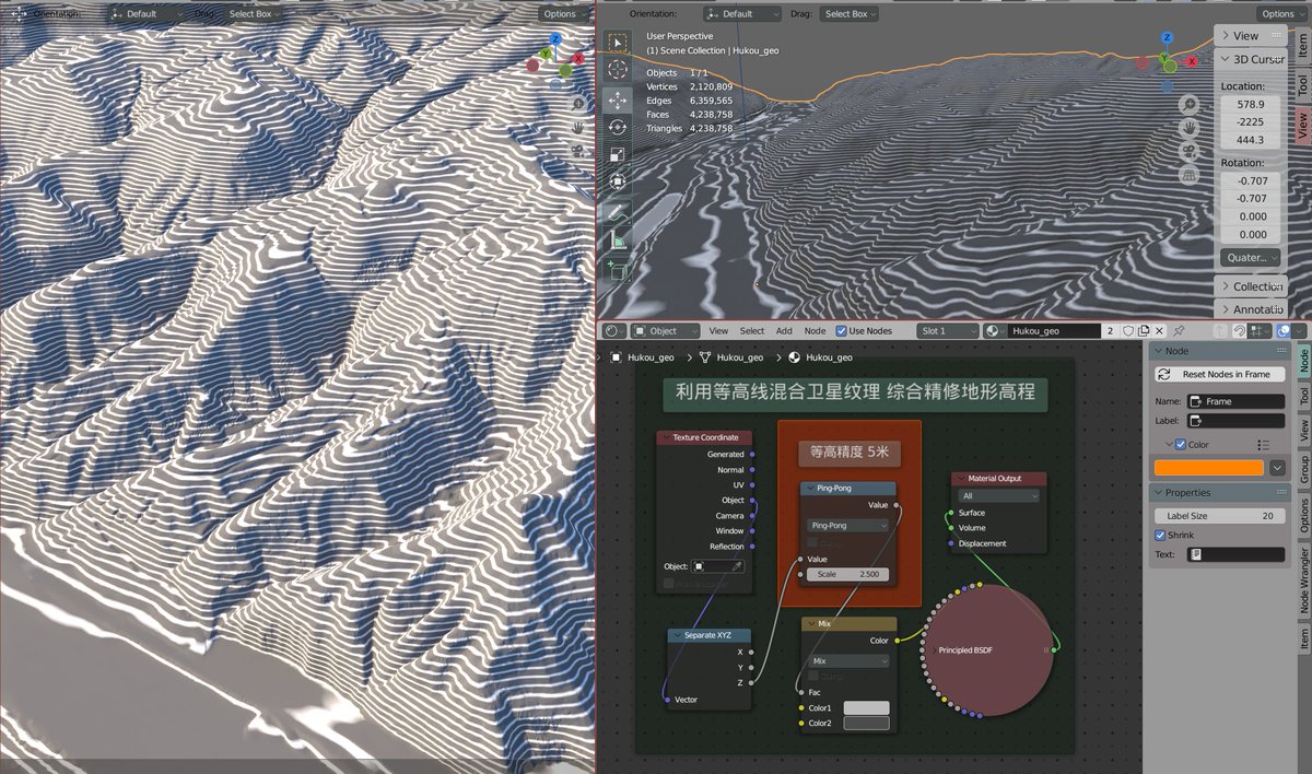 fxztdede's tweet photo. 2022.1.18. 利用等高线 混合卫星纹理 综合精修地形高程
#blender #sculpt #terrain https://t.co/tQgI8pk4hL