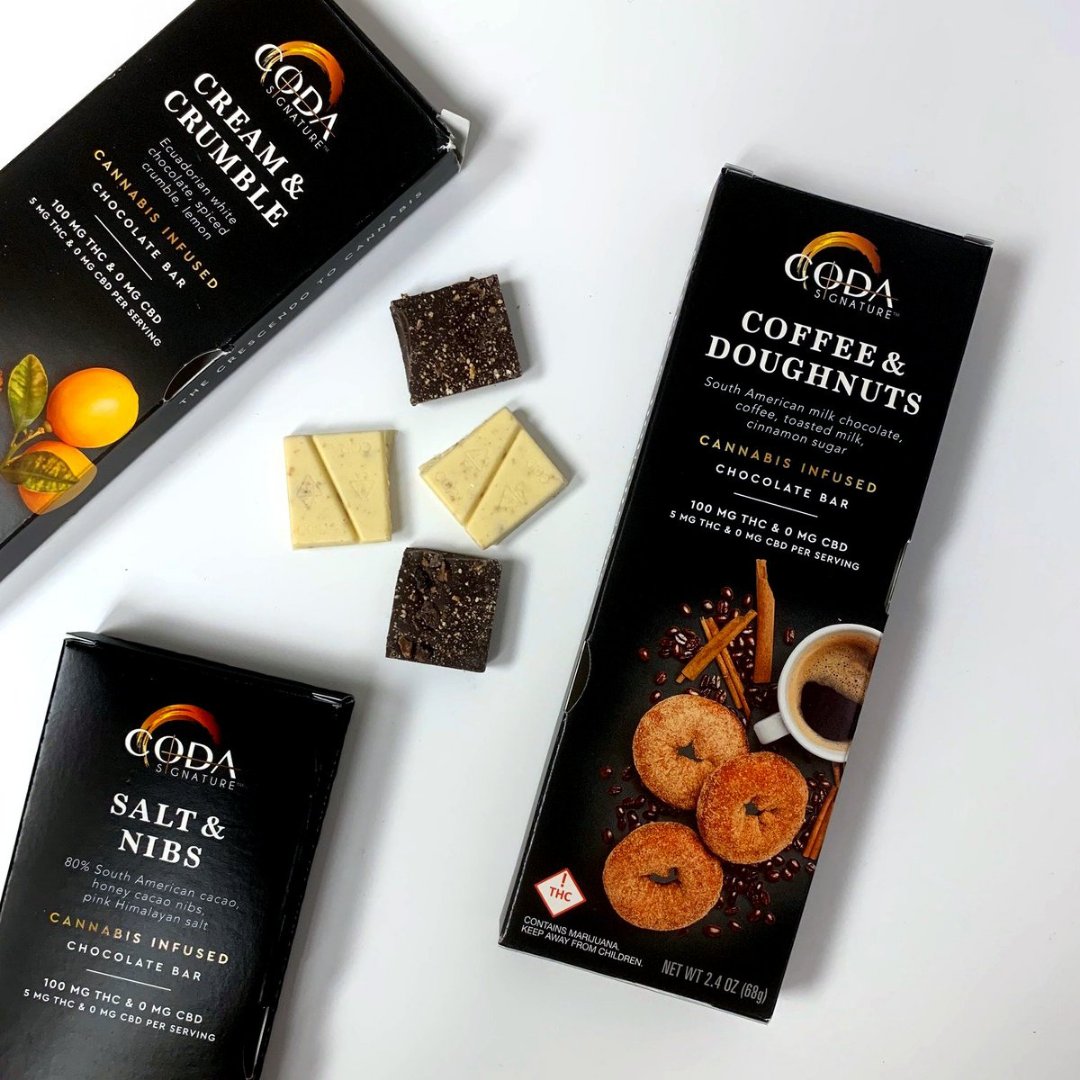 What’s your favorite Coda Signature flavor - Cream &amp; Crumble White Chocolate? Coffee &amp; Doughnuts Milk Chocolate? Tell us below! #LeagleLife #CodaSignature #ColoradoCannabis #ExploreDenver #CityDispensary #Cannabis #CannabisCommunity #DenverOwned #StayElevated #PickMeUp #HighTimes