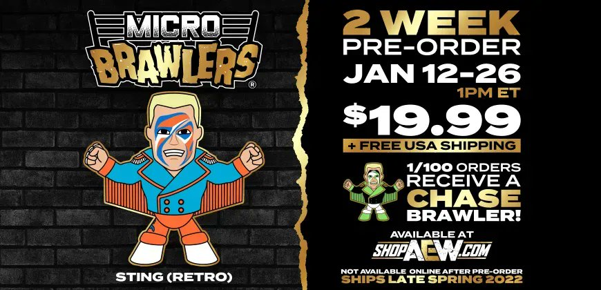 All Elite Wrestling on X: STING's Retro AEW Official Micro Brawler Is  Here! 2 Week Only Pre-Order: Jan 12-26, 1PM ET - 1/100 Orders Receive A Chase  Brawler:  @Sting @ShopAEW #MicroBrawlers #