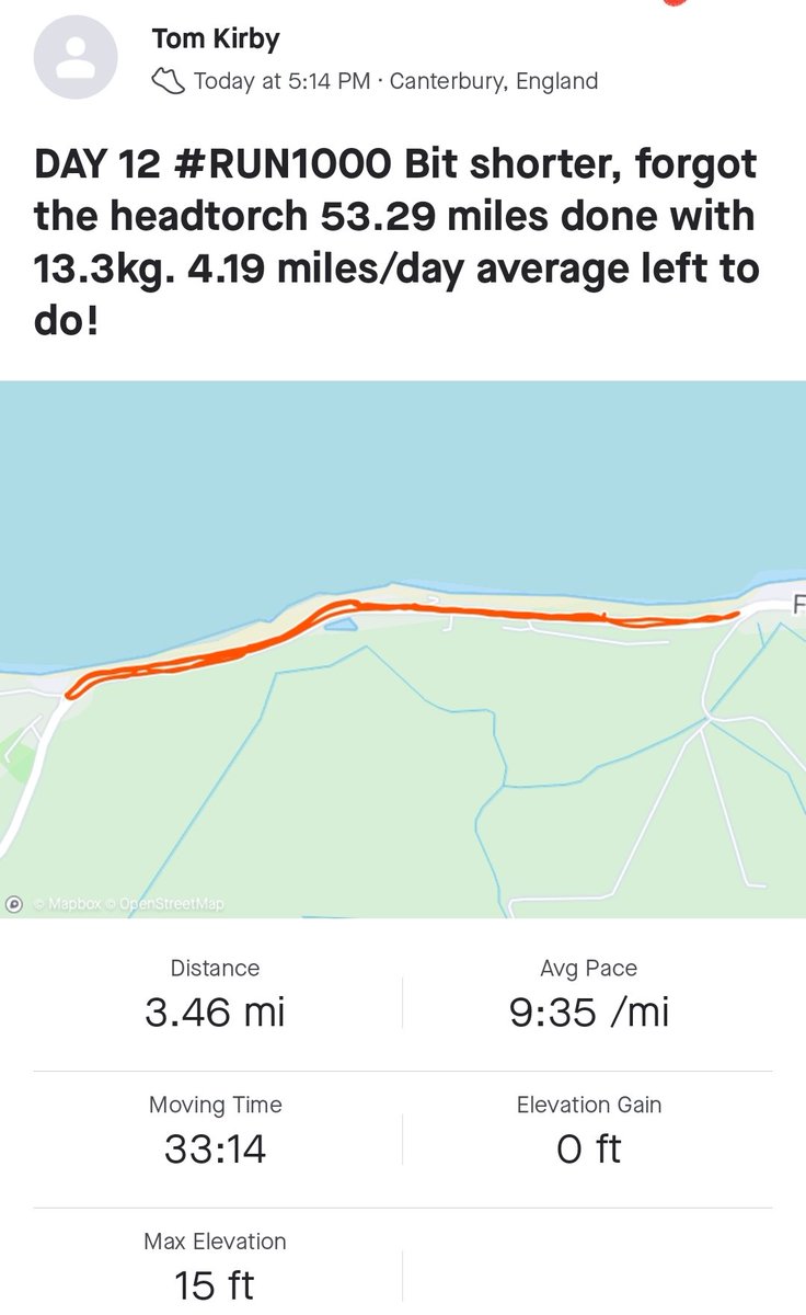 DAY 12 #RUN1000 with 13.3kg #forthe133 53.29 miles with vest done! 4.19 miles daily average left to do 👍 @_Run1000 #mentalhealth #ruralmentalhealth #speakup #fundraising #teamengland #anotherstravascreenshot