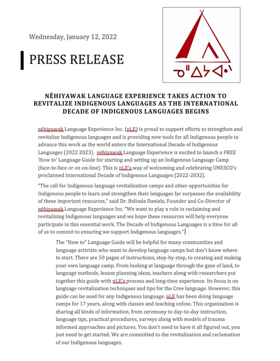 nimiyihwēhtēnān! #nLE we're :)
Our 'how to guide' for setting up an Indigenous Language Camp either face2face or Zoom is ready to share.
Its on website or DM me directly for FREE pdf copy. <a href="/creeinstructor1/">𝔹𝕚𝕝𝕝 ℂ𝕠𝕠𝕜 ᐱᓬ ᑯᐠ</a> <a href="/BoyceMorin/">Boyce Morin</a> <a href="/dthunder2007/">Dorothy Thunder</a> #decadeofindigenouslanguages <a href="/MastercardFdn/">Mastercard Foundation</a>