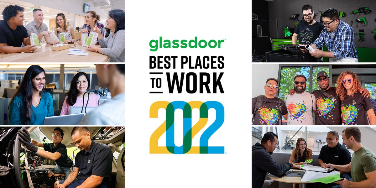 Thanks to our employees, NVIDIA is at No. 1 on @Glassdoor's 'Best Places to Work' list of large U.S. companies, according to newly released rankings. nvda.ws/3zU3rz2 #GlassdoorBPTW