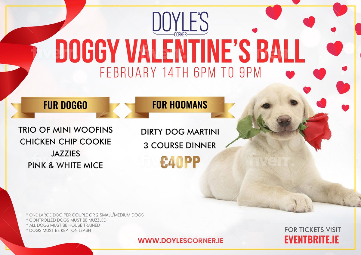 Puppy love is in the air To view the menu or purchase tickets simply visit eventbrite.com/e/244541278547 #doggyball