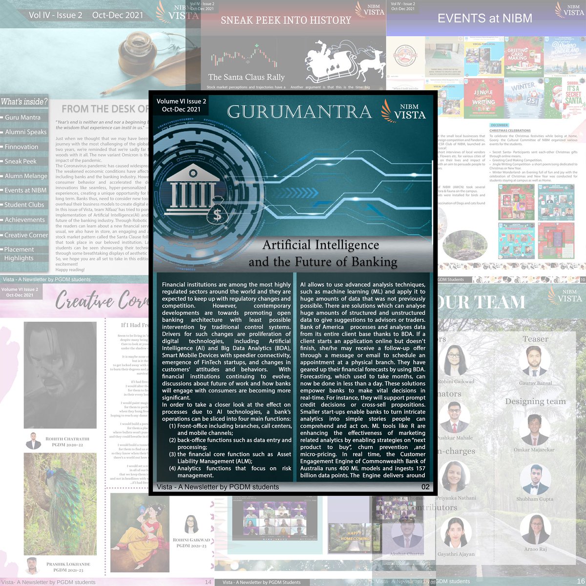 NIBM_Pune's tweet photo. Alfaaz- The Literary Commitee in collaboration with the Media and PR Committee is proud to bring to you the newest edition of the Quarterly newsletter 'Vista'!
#nibm #nibmvista #banking #finance #AI #literarycommittee #mediacommittee https://t.co/TKwNP7O0HN