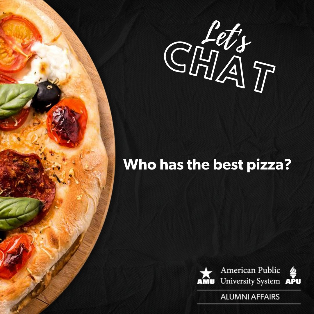 AMUAPUAlumni's tweet photo. It's National Pizza Week! Let's chat! Where can we find the best pizza? #WinSomeSwag https://t.co/eHThB3z3Ey