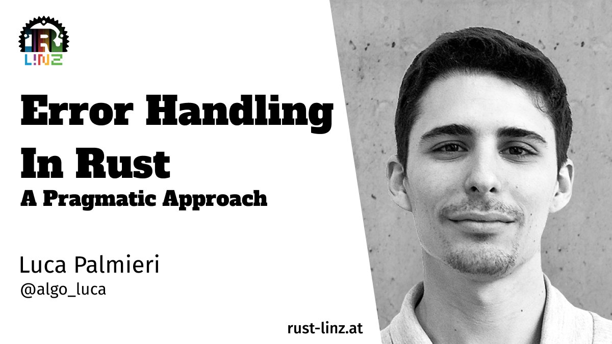 rustlinz (@rustlinz) on Twitter photo New meetup coming up! Join us on January 27 and meet <a href="/algo_luca/">Luca Palmieri</a> talking about Error Handling in Rust - A pragmatic approach!
Streaming on YouTube
RSVP here: meetup.com/de-DE/Rust-Lin… New meetup coming up! Join us on January 27 and meet <a href="/algo_luca/">Luca Palmieri</a> talking about Error Handling in Rust - A pragmatic approach!
Streaming on YouTube
RSVP here: meetup.com/de-DE/Rust-Lin…