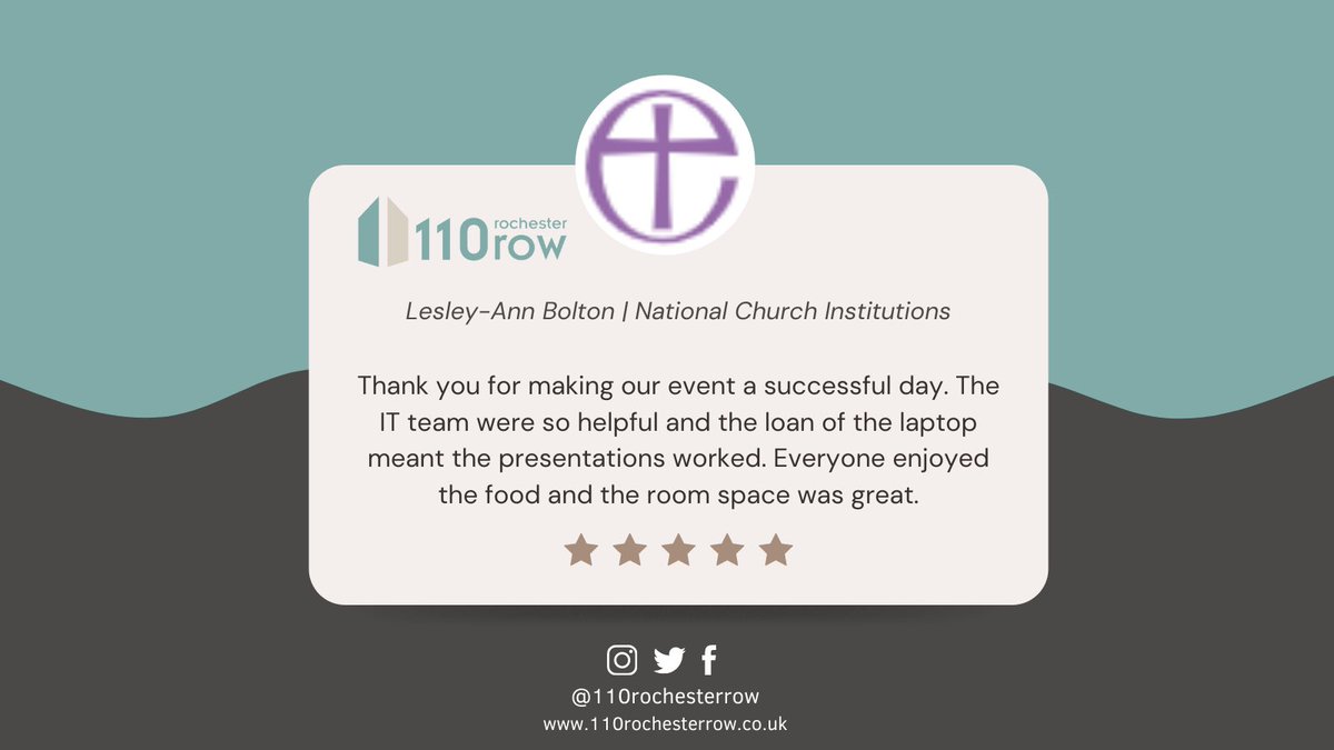 🙌 TESTIMONIALS 🙌 We love to receive positive feedback from our clients. Another successful event here at 110 Rochester Row. Thank you Lesley-Ann. We look forward to welcoming you back to the venue. 📞 020 7828 2888 💻 info@110rochesterrow.co.uk #livegreen #gogreen