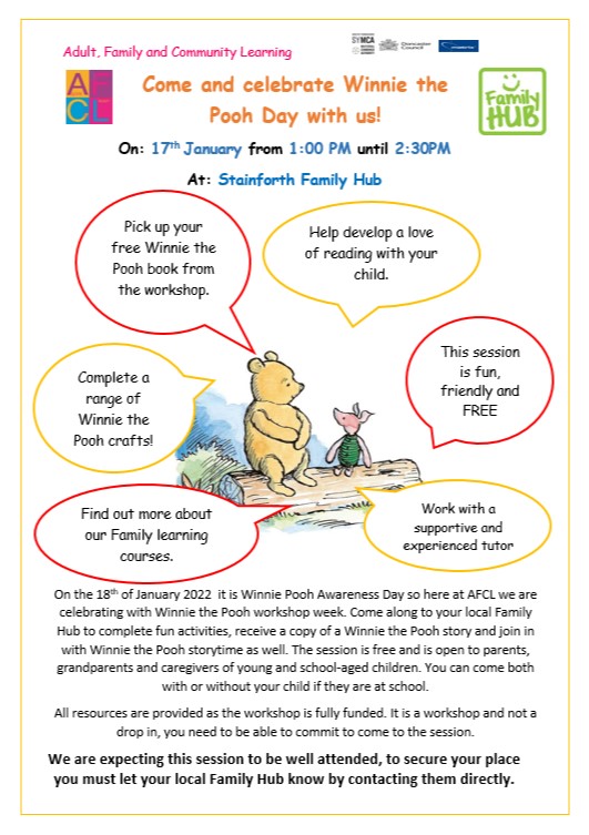We are also coming to Stainforth Family Hub for our Winnie the Pooh workshop! @EastFamilyHubs #Stainforth #Doncaster #familyfun #eyfs #earlyreading