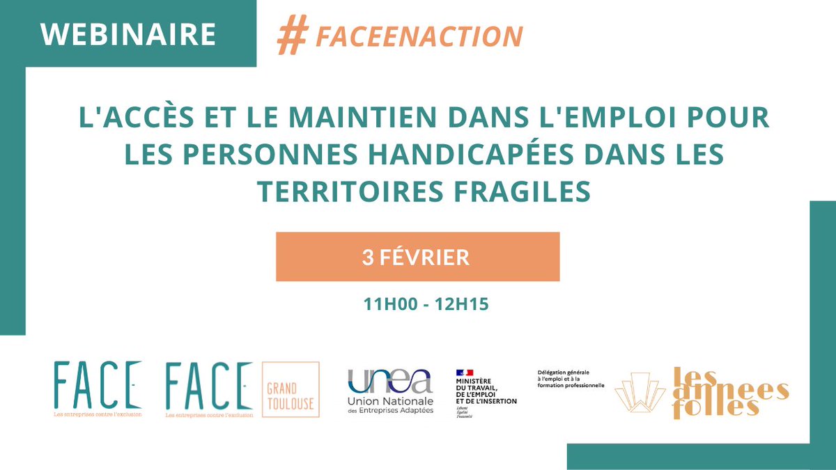 📣 Le 3 février, #FACE organise un #webinaire sur les questions liées à l'accès et au maintien dans l'#emploi pour les personnes #handicapées ! 🚨 La #programmation complète sera dévoilée prochainement.  Pour s'inscrire : bit.ly/3nkHa89