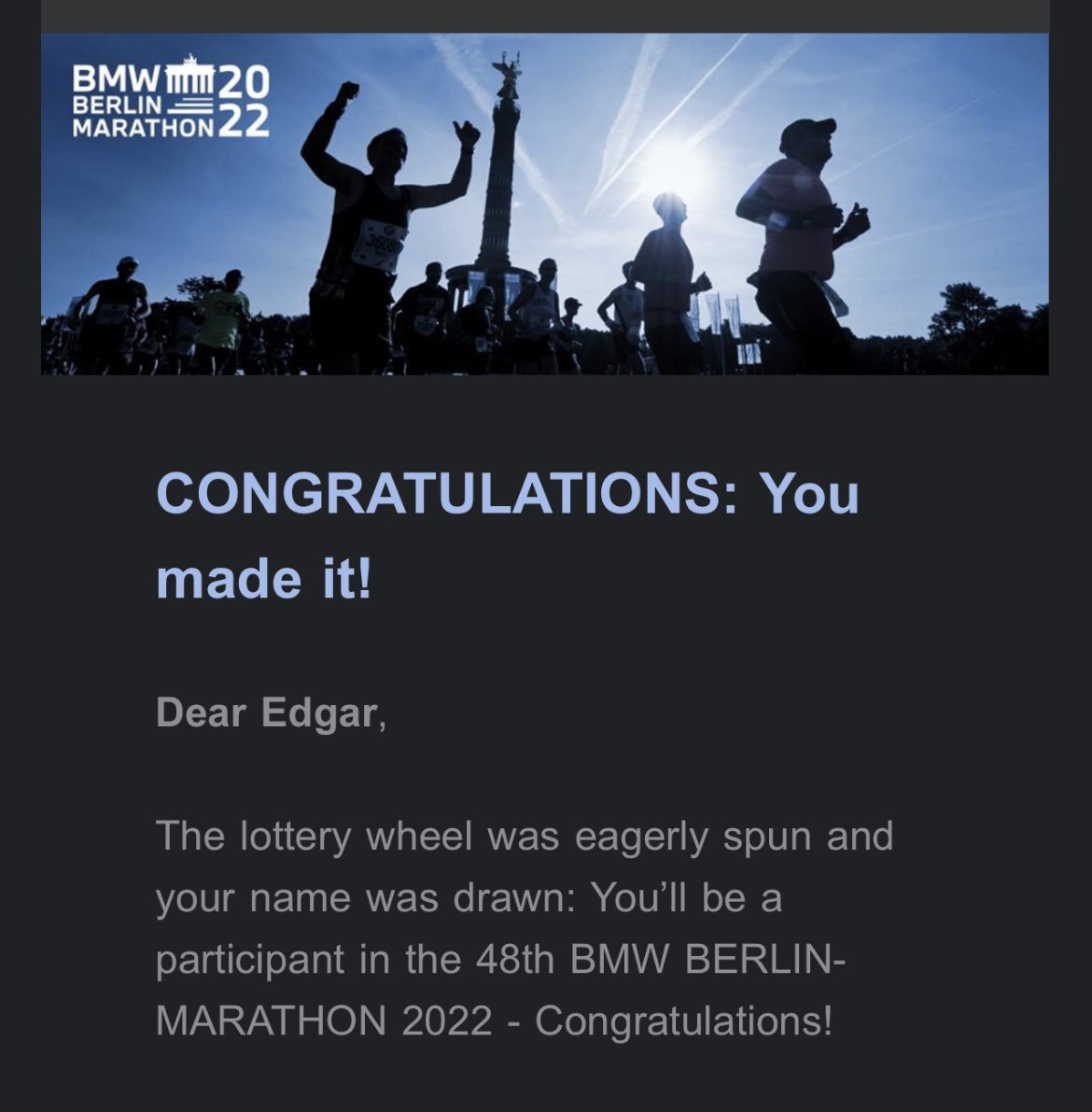 E_StAmour's tweet photo. Wow, this makes me happy! Working my way to complete the world marathon majors. This'll be #2. #berlinmarathon #worldmarathonmajors @berlinmarathon @WMMajors https://t.co/L5bdFeTuch