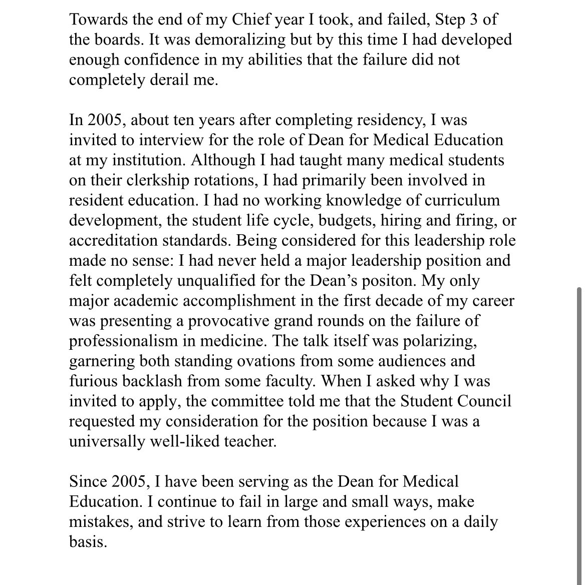 DBashIdeas's tweet image. A while ago, I wrote that our bio blurbs are funhouse mirrors—only sharing our successes but not our failures.

A Dean in a Medical School reached out with his brief bio and his failure bio. 

It is a very powerful read. 💪