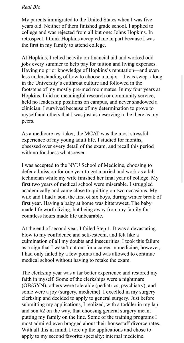 DBashIdeas's tweet image. A while ago, I wrote that our bio blurbs are funhouse mirrors—only sharing our successes but not our failures.

A Dean in a Medical School reached out with his brief bio and his failure bio. 

It is a very powerful read. 💪