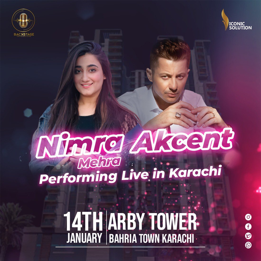 i am excited to Share the stage on 14th Jan 2022 in Karachi with International Artist Adrian Sina From Akcent Band.Don't Miss this out if you are in Karachi.See You Guys there! For Bookings and Queries Contact:Bilawal Chaudhry :0343 444 44 59 #nimramehra #Karachi