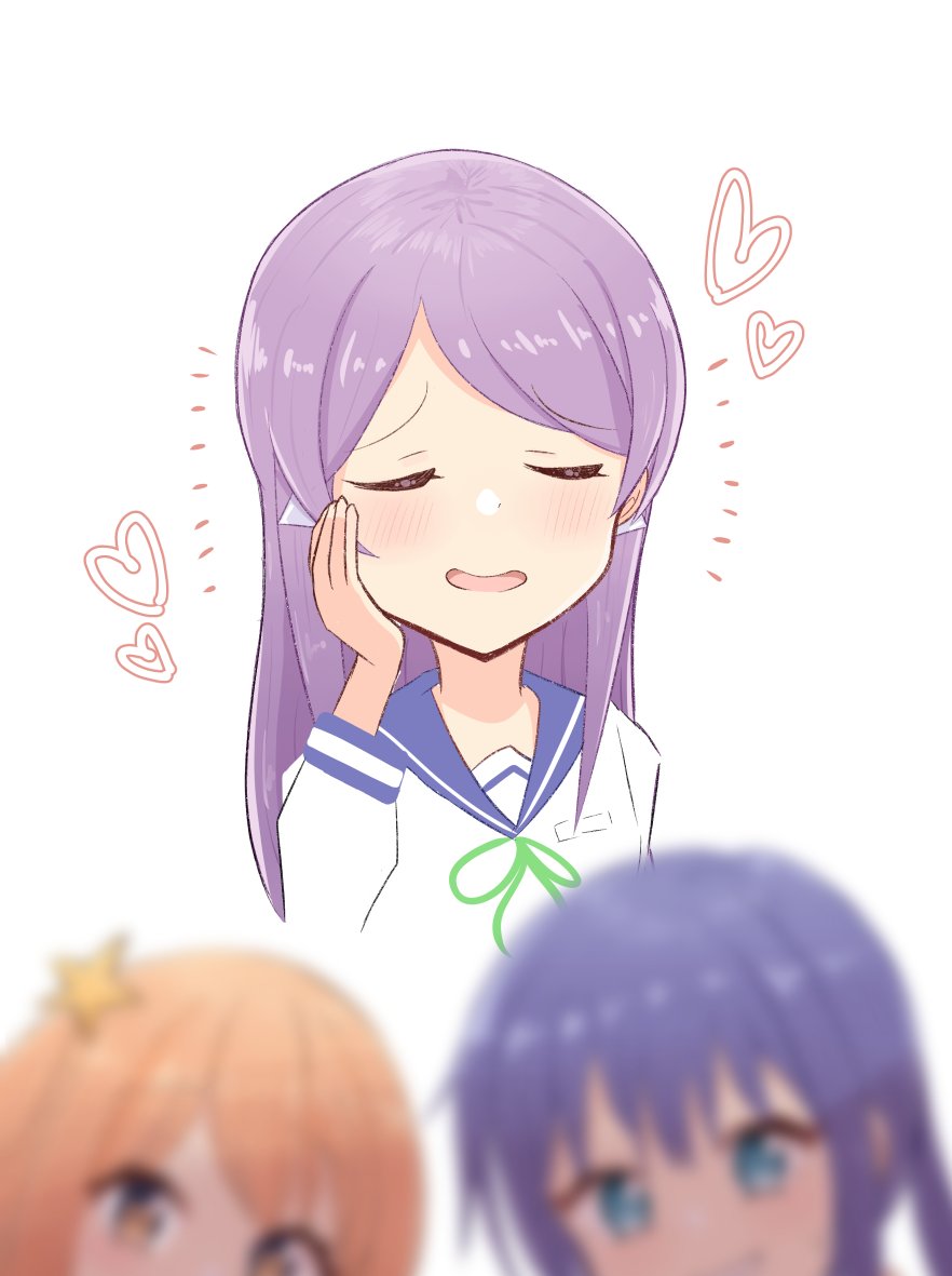 multiple girls school uniform closed eyes purple hair 3girls blurry star hair ornament  illustration images
