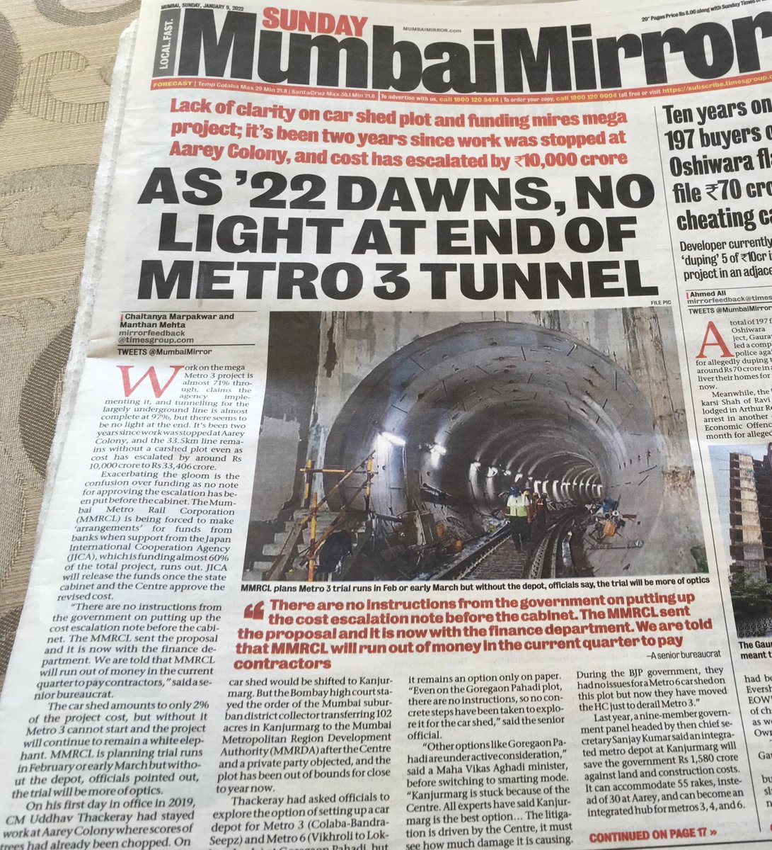 DamodarHegde4's tweet photo. #MumbaiMetroProject
“Lack of clarity on car shed plot and funding mires mega metro project ; it’s been two years since work was stopped at Aarey Colony, and cost has escalated by ₹10,000 crore”.⬇️

Stoppage done for saving trees. Alas, cost &amp; time overruns hurting Mumbaikars!🥲 https://t.co/UY0reX0ThV