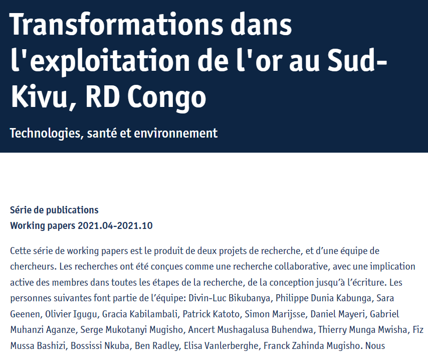 "Transformations in artisanal gold mining" is now available uantwerpen.be/en/research-gr…: an amazing series of 7 mutlidisciplinary working papers (on health, fisc, labor, economy, technologies, etc.), by 12 CEGEMI researchers &amp; colleagues, published by the University of Antwerp.