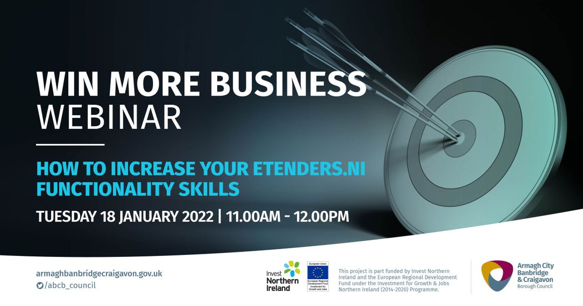 How to increase your Etenders.NI functionality skills’ is a webinar developed as part of our Win More Business Programme which aims to provide businesses with support on the functionality of the etenders.ni portal. Further info at bit.ly/3m9RYWl