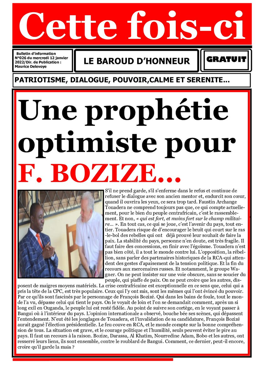 CiBaroud's tweet photo. Voici, la Une du journal " Cette Fois-Ci" N°026 du mercredi 12 Janvier 2022...Nous sommes là, fidèles au poste ! https://t.co/Ey2IkJEUH3