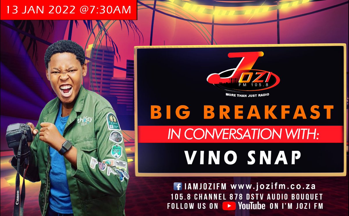 Catch the number one photographer @Vino_Snap in conversation with @lungilemmasondo and @PelepeleComedy @jozifm #BigBreakfastShow 📸