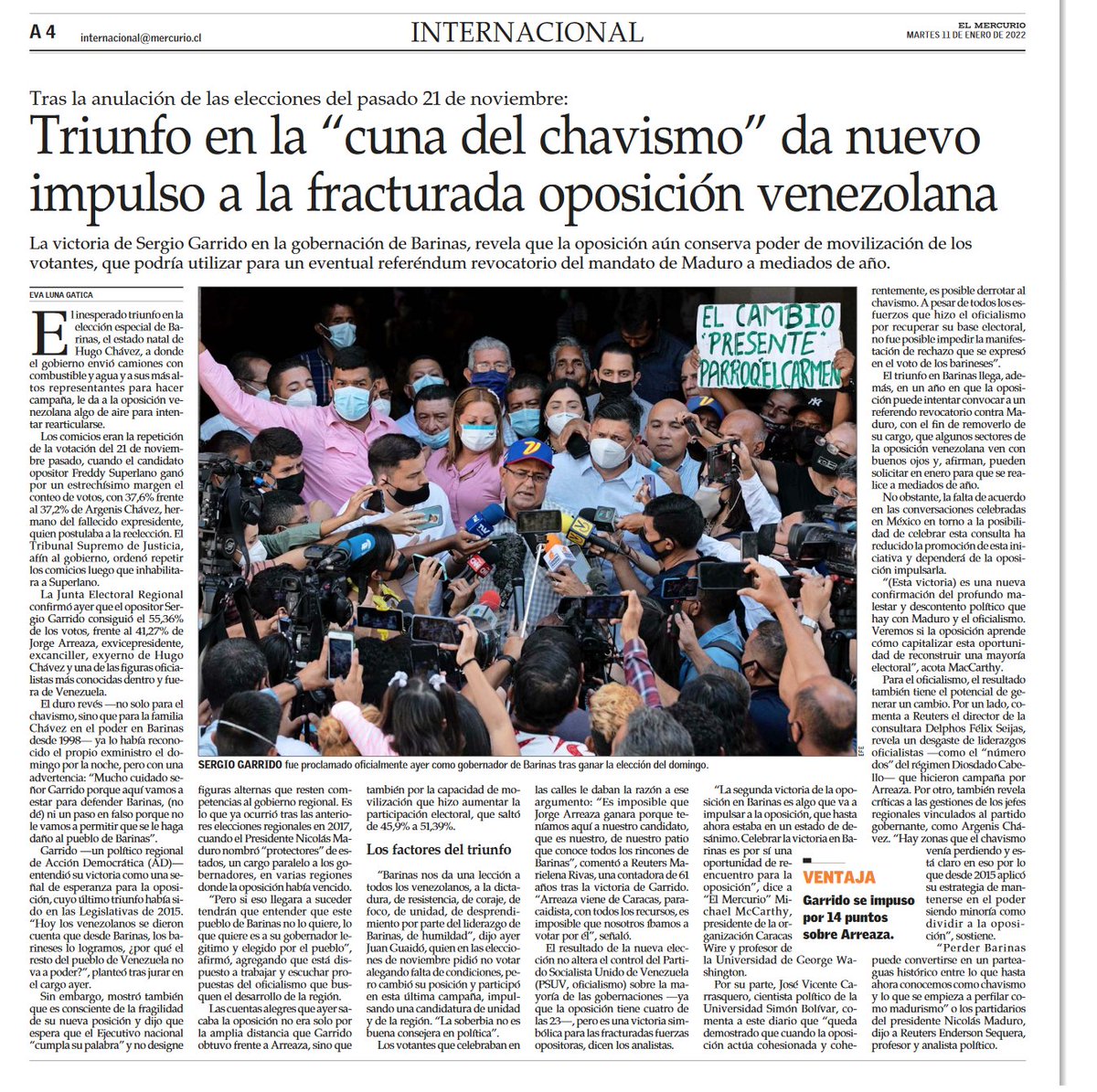 caracaswire's tweet photo. In an interview with @ElMercurio_cl, Caracas Wire Executive Director @MikeCaracasWire broke down the impact of the opposition's gain in #Barinas, with our colleague @JoseVicenteCarr providing complementary insights. #Venezuela #Garrido #Chavismo https://t.co/mV9btltkRY