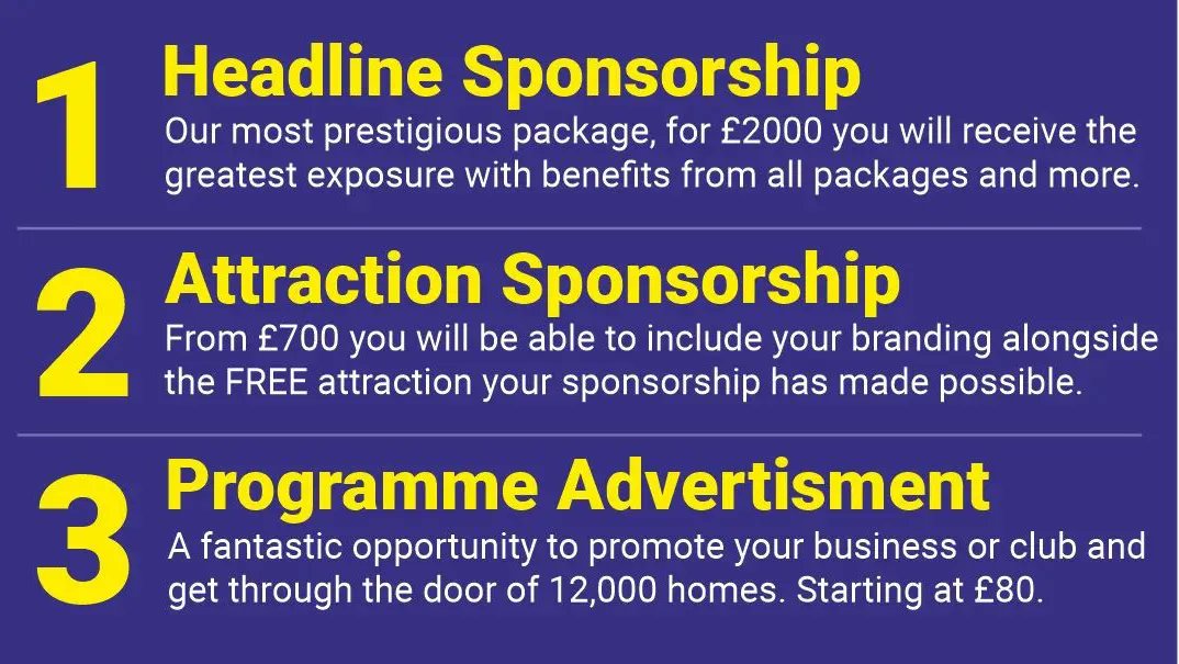 Do you work for a local business who could support our community Carnival? 
We have 3 great packages offering exposure in the run up to and on Carnival day.