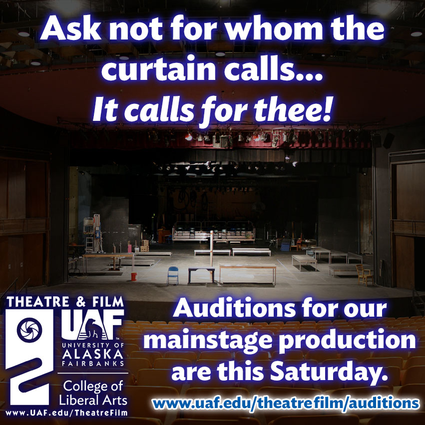 TheatreUAF's tweet photo. Auditions (which are always open to the public) for "Seminar" are this Saturday.  https://t.co/3AYhSivvCt
#CLAis #theatreUAF #TheatreFilmUAF #NanookNation #SeminarUAF https://t.co/ZnVvKB5GSM