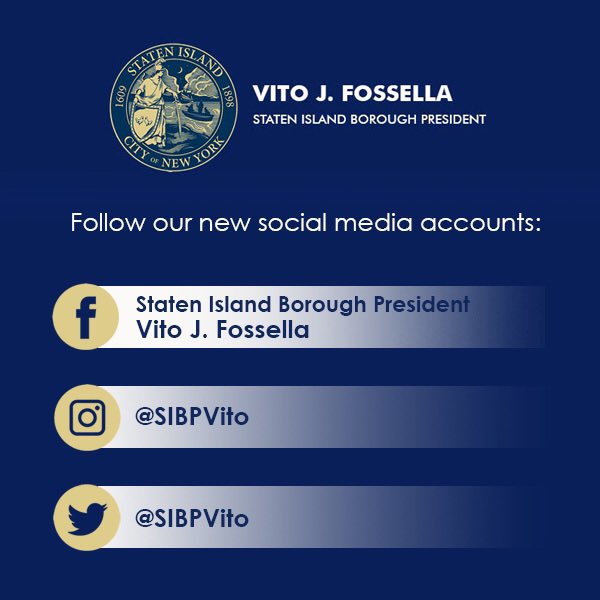 Staten Island USA (@statenislusa) on Twitter photo Announcing BP Fossella’s NEW social media accounts! Head on over to these new pages & give a like and a follow - starting with <a href="/SIBPVito/">Staten Island Borough President Vito J. Fossella</a> 👏 Announcing BP Fossella’s NEW social media accounts! Head on over to these new pages & give a like and a follow - starting with <a href="/SIBPVito/">Staten Island Borough President Vito J. Fossella</a> 👏