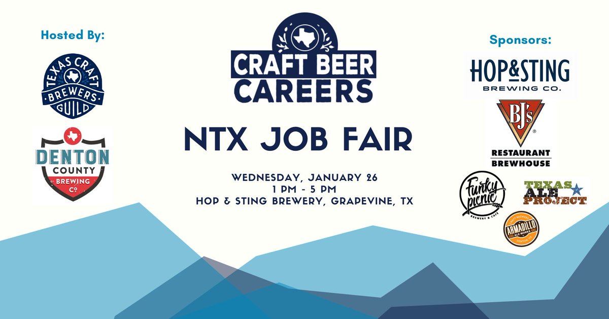 New year, new career - are you on the hunt for your next job? Consider working in craft beer! 

Jobseekers across North Texas are invited to join us on 1/26 at <a href="/hopandsting/">Hop & Sting Brewing Co.</a> in Grapevine to connect with breweries who are currently hiring!

Info &amp; RSVP: tickets.texascraftbrewersguild.org/e/craftbeercar…