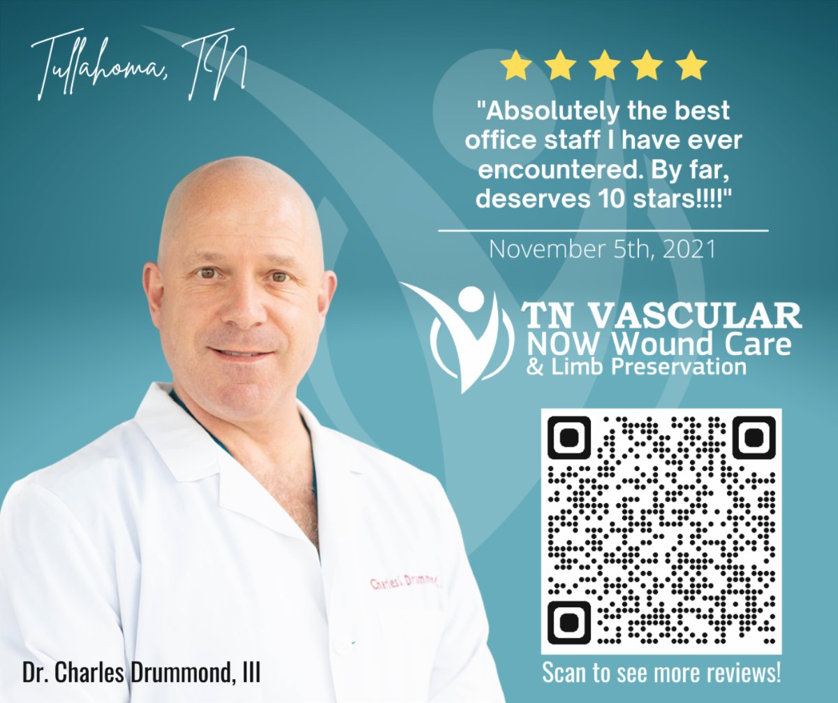 TnVascular's tweet photo. ⭐️⭐️⭐️⭐️⭐️ Our staff treats individuals - not just ailments. If healing has stalled or failed - there is a reason. 📣DON'T WAIT. 

📞 Murfreesboro (615) 410-3576 | Tullahoma - (931) 841-3948 🗓

#TNVascular #NOWWoundCare #SavingLegs #PADexperts #HealthyLiving #Wednesda https://t.co/KRb8uQBwb6