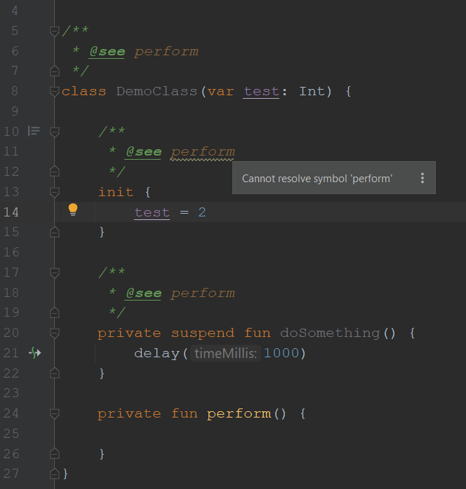 UnbreakbleTitan's tweet photo. Did you know, that link to class' members in comment does not work for @kotlin initializer blocks? 🤔😉 https://t.co/e7fD1ucQNb