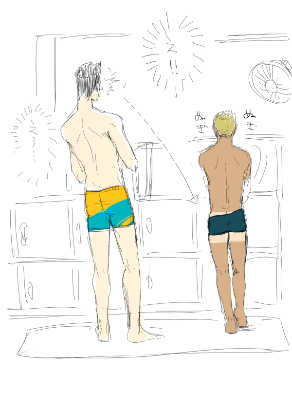どうしても描きたくて一瞬で描いた半稀
今まで考えてなかったんだけど稀咲はどうやって焼いてるんだろうね。塗ると日焼けして見えるクリームとかせっせと塗ってたら可愛いね。
いつか銭湯半稀も描きたい^^ 
