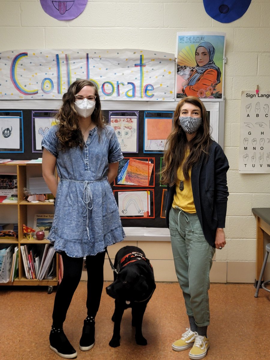 Good morning Elmwood Fam. I am excited to introduce  Ms. Siperko and her oh so handsome service dog Toby. Ms. Siperko is a student teacher that started at Elmwood today and will be working with one of our amazing Art teachers, Coach K. We are excited to have them!
