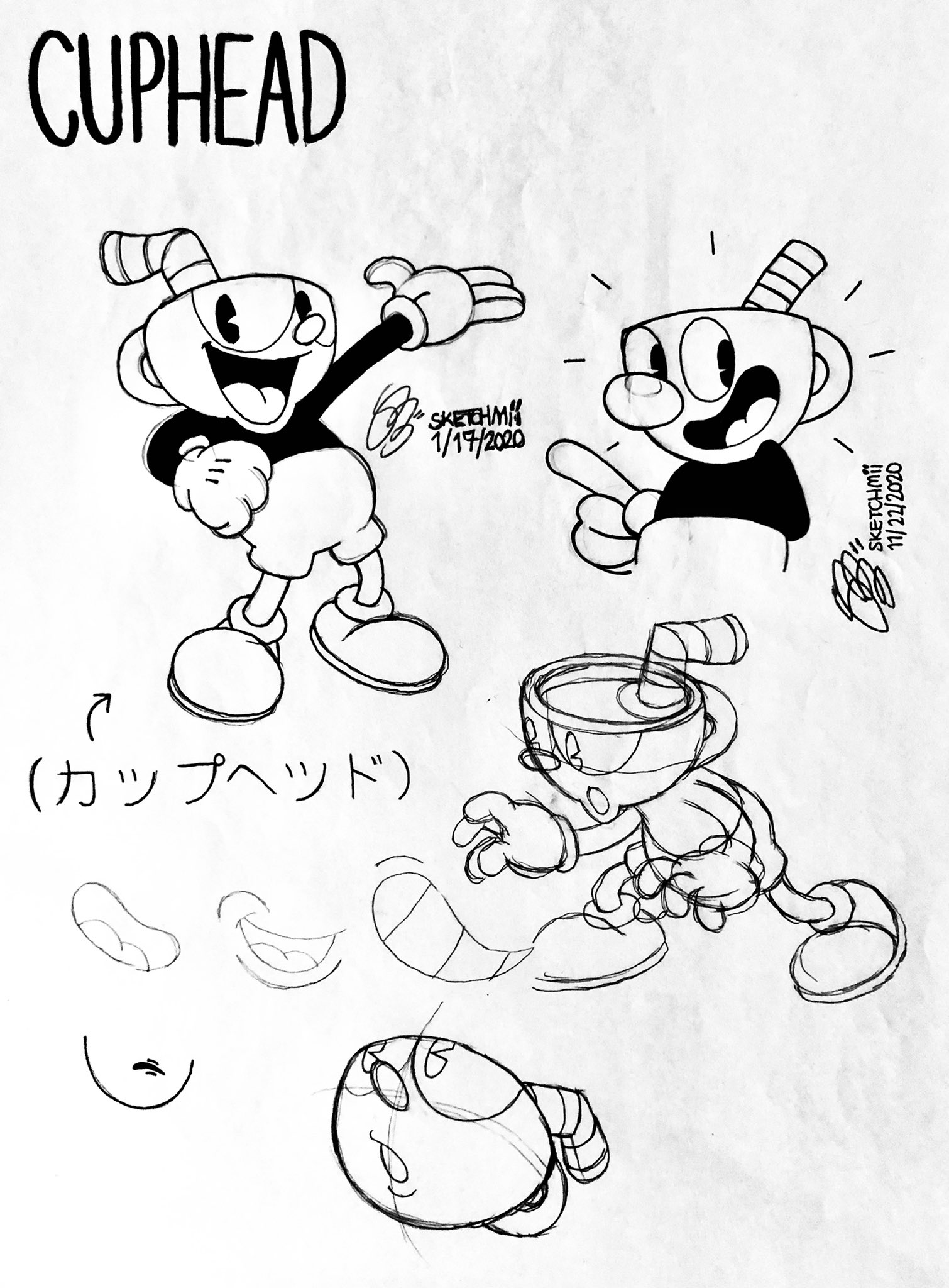 I did a faux-vintage model sheet in honor of the cup! : Cuphead