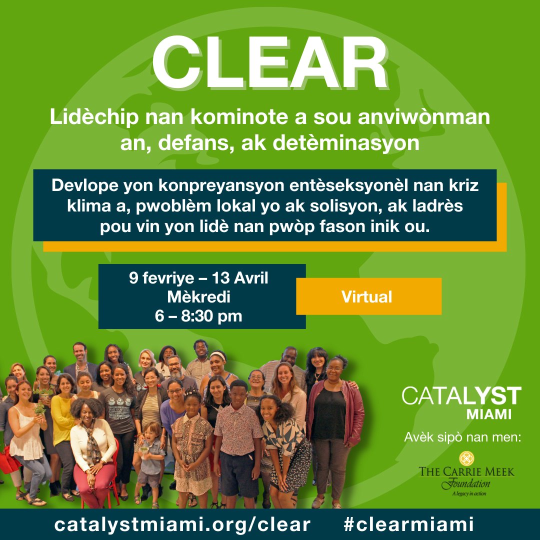 CatalystMiami's tweet photo. 🌊 Sea levels threatening your home?
🌡️ Record-level temps impacting your health?
💪 Ready to take your interest in #climatejustice to the next level?
Join us for CLEAR— designed to prepare you for activism and connect you with other #miamileaders. 🔗https://t.co/S7zTE2v0vg https://t.co/5aXk9jGWyg