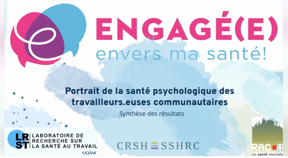 PhiLabMTL's tweet image. 📹 Webinaire : Portrait de la santé psychologique des travailleurs.euses communautaires, par le Laboratoire de recherche sur la santé du travail (UQÀM)

ow.ly/QHbr50Ho9qI