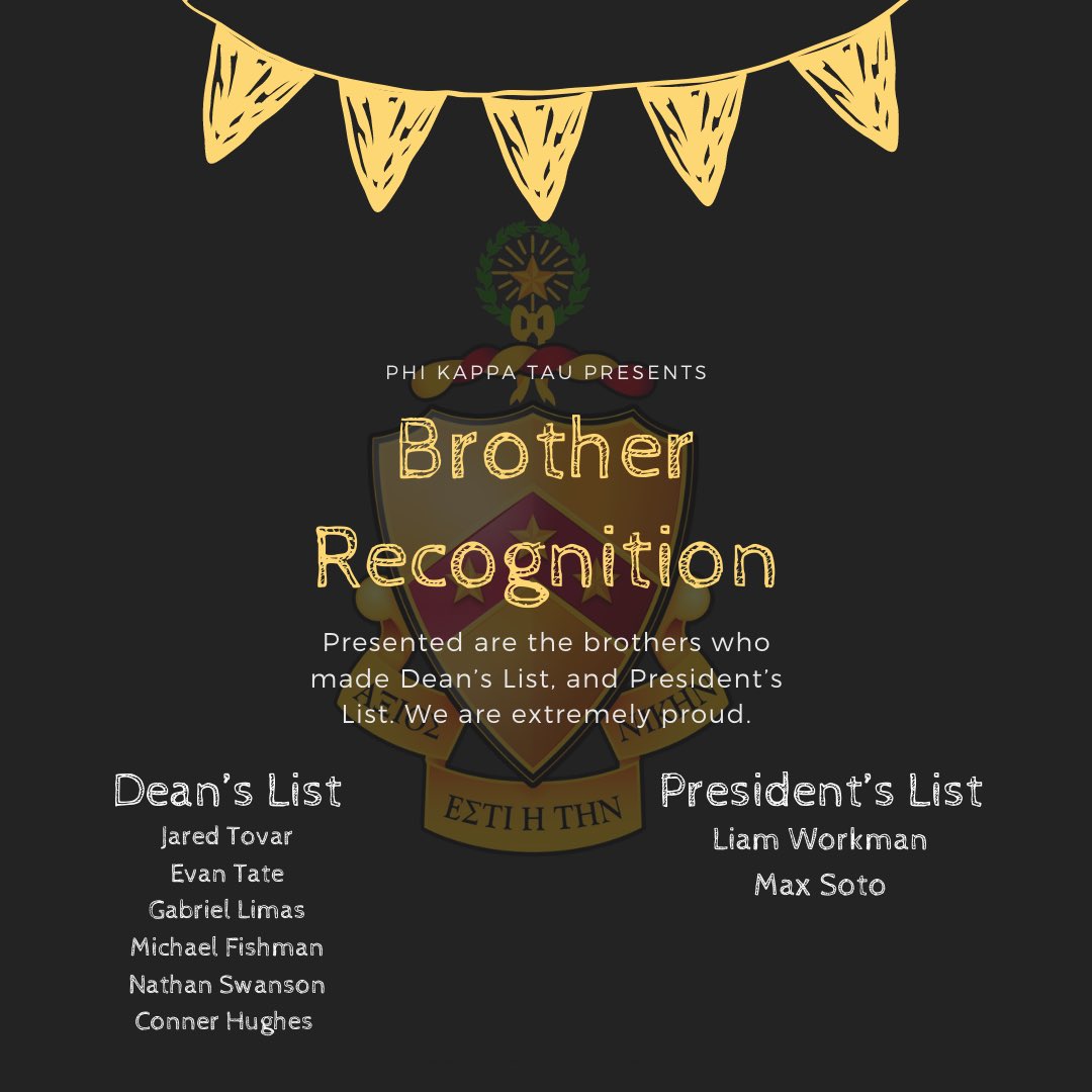 We would like to present our brothers who made Deans List &amp; Presidents List this last semester. We are extremely proud. #Hoorah