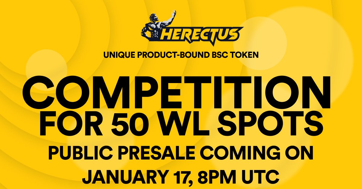 Herectus - Public🔥$BIGD🔥Presale INFO!!!

First 5 minutes of our Public Presale will be Whitelist only!

✅Grab one of the 50 Whitelist spots via this competition!
sweepwidget.com/view/47757-xey…

Get ahead and secure your buy!

#BIGD #BSC #100xGems #Herectus #crypto #presale #pinksale