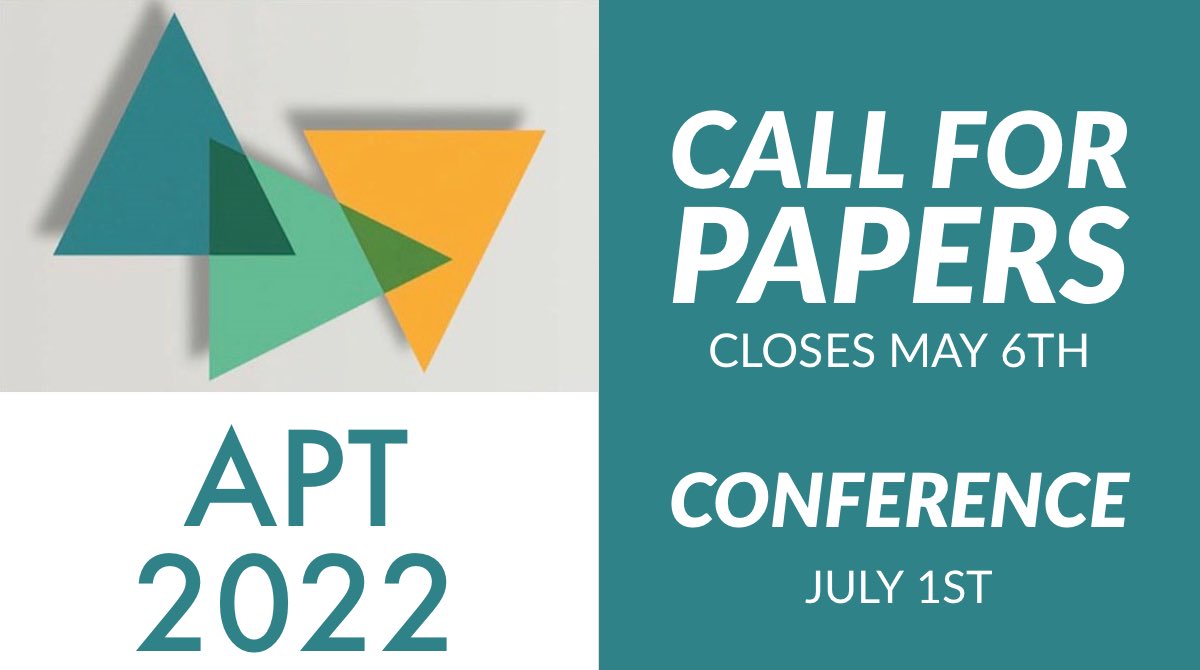 Get your thinking caps on, the APT2022 conference call for papers is out - deadline May 6th. The conference will (hopefully) be at UCL on Friday July 1st. Save the date! Details: reflect.ucl.ac.uk/aptconference/ #aptconf #conference #edtech <a href="/lselti/">Digital Education <a href="/EdenLSE/">LSE Eden Centre for Education Enhancement</a></a> @EdenLSE <a href="/UCLArena/">UCL Arena</a> <a href="/Imperial_DLT/">Imperial Digital Learning & Teaching</a>
