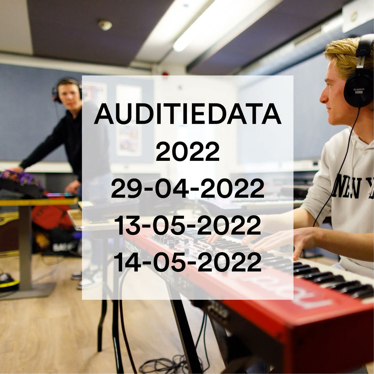 AUDITIEDATA <a href="/rockcityinstitu/">RockCityInstitute</a>
Leef jij voor je muziek? Ga jij voor die podiumplek als uitvoerend artiest of wordt straks juist de studio jouw domein? Check de open dag op 23 januari, en de auditiedata in april en mei!