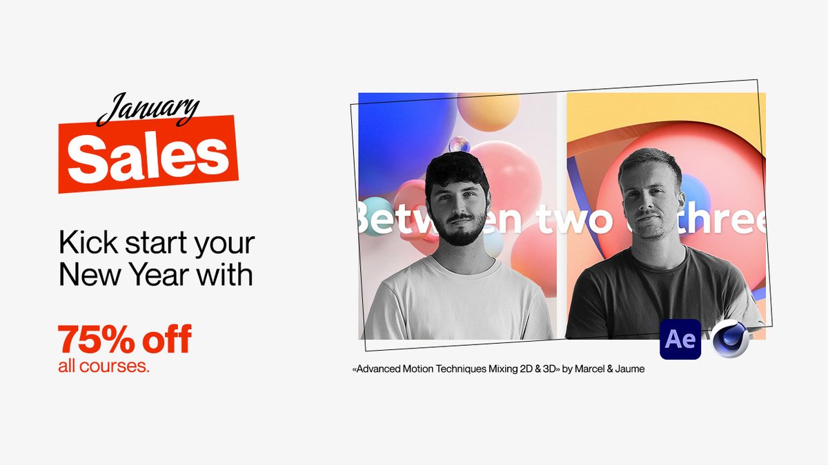 💥 Learn the process of creating hyper-dynamic motion loops mixing the basics of #2D animation with the #3D with <a href="/hitabarity_3d/">Hitabarity_3D</a> &amp; <a href="/MestreMotion/">Mestre Motion</a>.

Save 75% with our January Sales: bit.ly/w-course-motio… #c4d #aftereffects