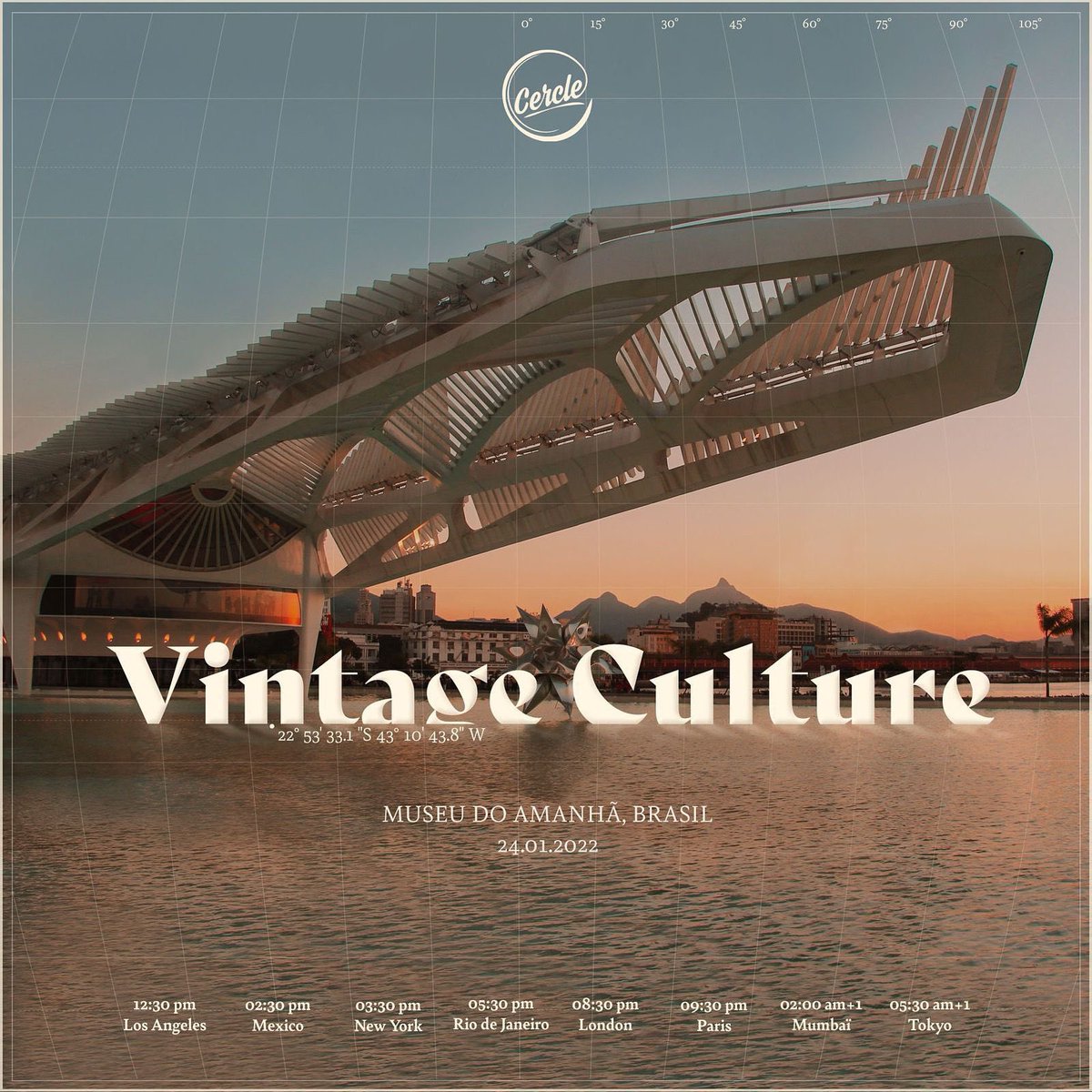 VintageCulture's tweet photo. My debut at @CercleMusic is happening!

January 24th from @museudoamanha in Rio de Janeiro. Get ready for a very special set broadcasted live. I'm super happy and can't wait for this one. https://t.co/ILBHFkRerJ