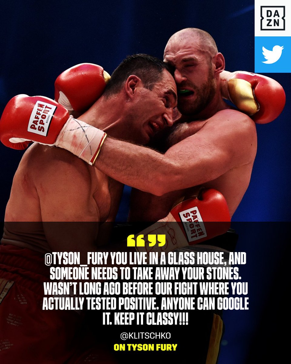 DAZNBoxing's tweet photo. Tyson Fury and Wladimir Klitschko are trading verbals... again 😬 https://t.co/7PzZ7NTf04