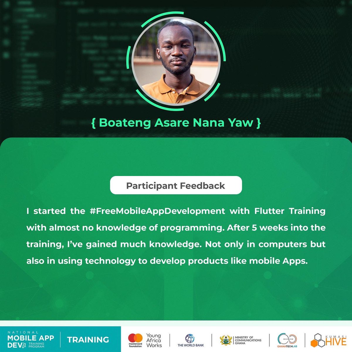 KumasiHive's tweet photo. These are some feedback our trainees gave for the current #FreeMobileAppDevelopment with Flutter.
#HiveTraining #HiveImpact #HiveTribe #Ghana #PaSE #Backend #MobileAppTraining #Flutter #FeedBack #developer https://t.co/G8FvMyas7C