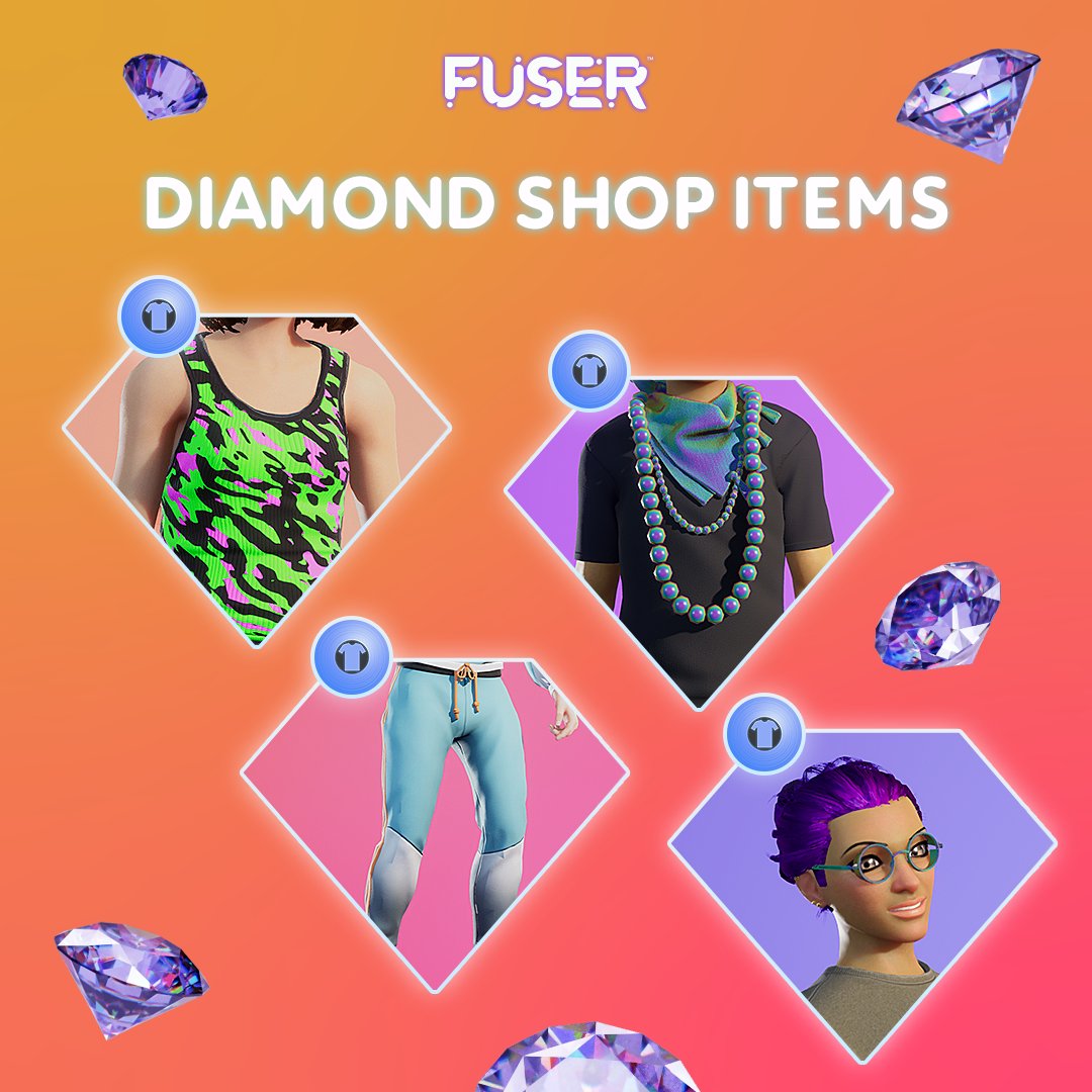 FUSERgame_ES's tweet photo. ¡Año nuevo, imagen nueva! Encuentra montones de objetos cosméticos nuevos para tu DJ en la Diamond Shop. ¿Ya sabes qué te vas a comprar?

🆕 Iridescent T-Shirt with Beads
🆕 Green/Pink Tank Top
🆕 Schooler Track Pants
Iridescent Round Sunglasses https://t.co/eN3CJt58oJ